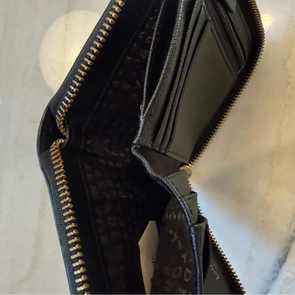 kate spade black wallet with gold plaque